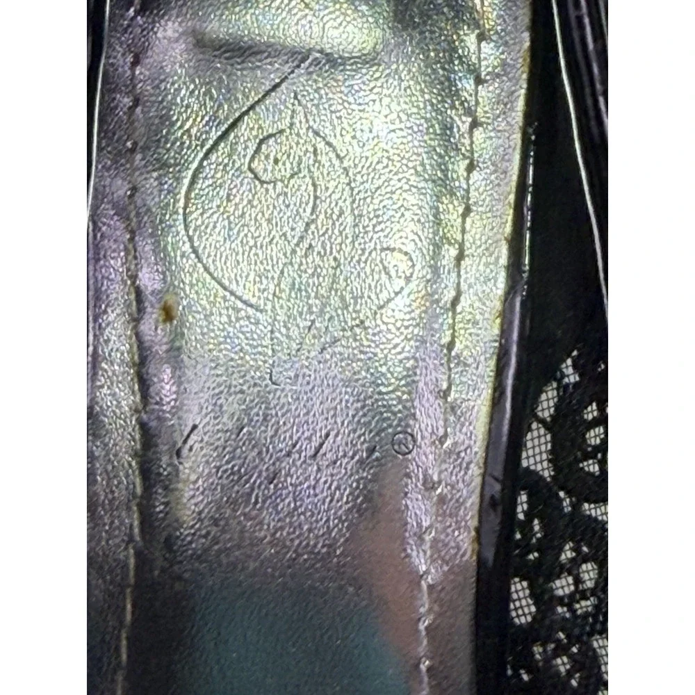 Baby Phat Carla 6M Black Floral Lace Platform Pumps Stiletto Heels Y2K Gloss Trm